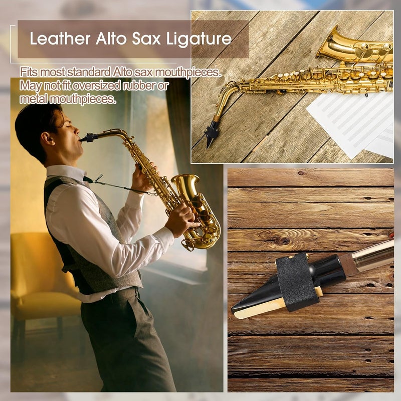 Anglechic 2 Pcs Alto Sax Ligature Fastener Compact Durable Artificial Leather Saxophone Ligature with Adjustable Screws for Alto Sax Rubber Mouthpiece (Mouthpiece/Reed Not Included) - Image 5